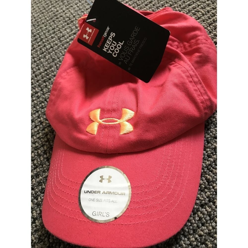 Under Armour Girls OS Golf Hat Coral HeatGear Adjustable Cap 1272197-962